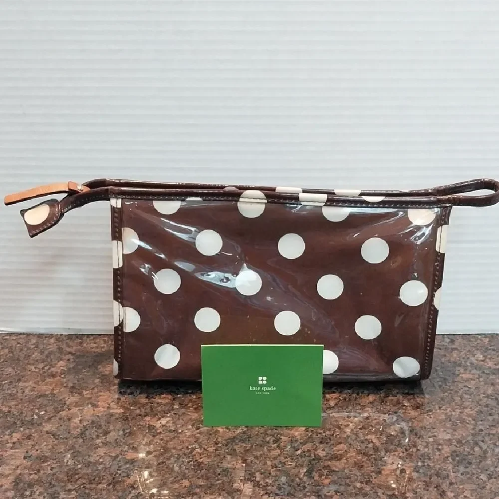 Kate Spade Brown and White Polka Dot Pouch..